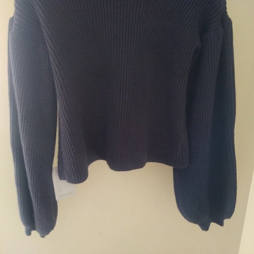Maisie Nordstrom Navy Blue Bishop Sleeve Cropped Ribbed Sweater Medium - Picture 9 of 12